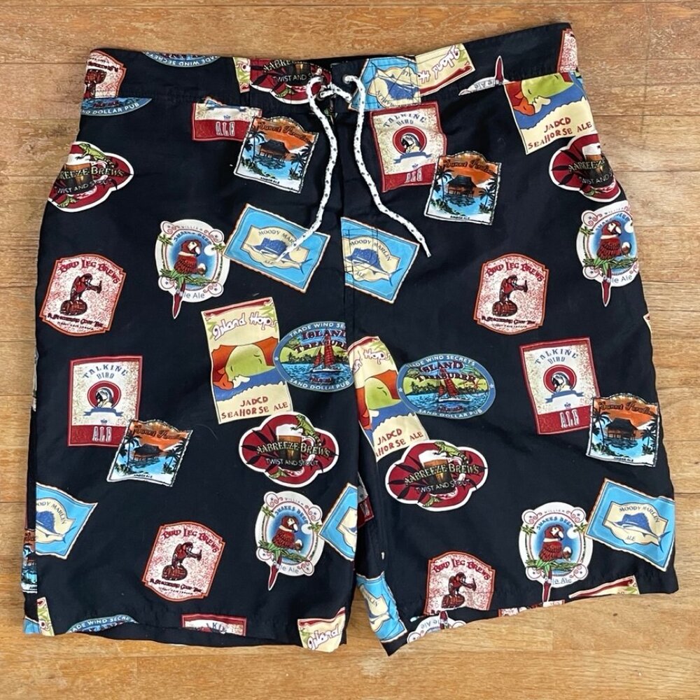 Joe Marlin Mens Board Shorts Size XXL 40-42" Waist Beer Novelty Print Beach Swim